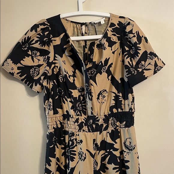 Anthropologie Floral Jumpsuit Black Tan Wide Leg Romper Size M - Picture 3 of 12